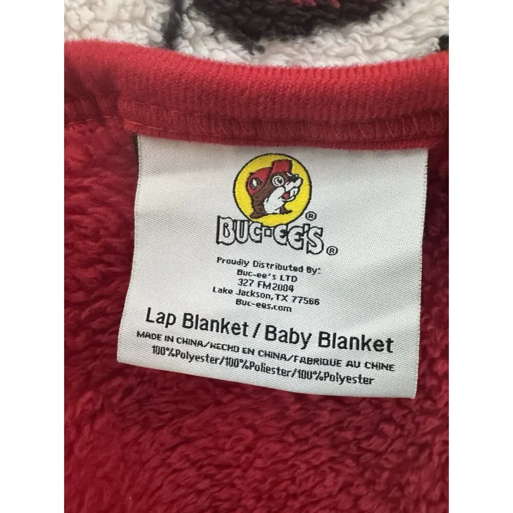 EUC Buc-ee’s Beaver Logo Red Yellow Soft Fleece Throw Lap Baby Blanket 38”X 59”
